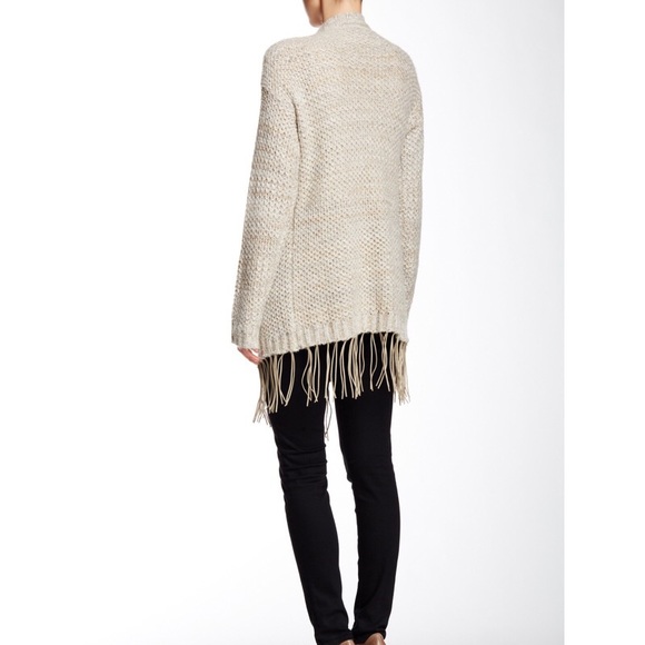 Faux Suede Fringed Wrap Sweater in Camel Combo - Picture 3 of 3